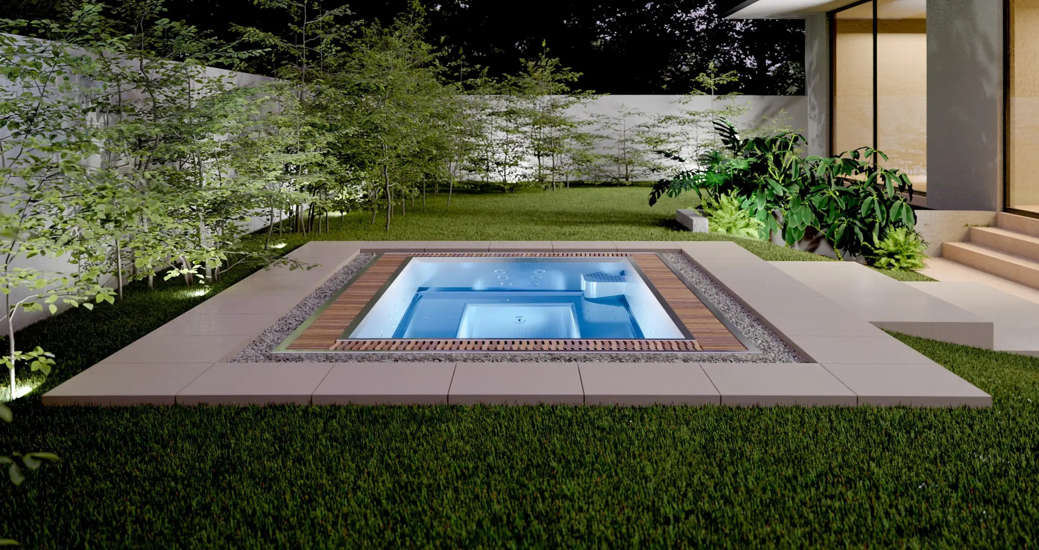Aquavia Innovibe 8 nerūdijančio plieno SPA baseinas poilsio erdvėje