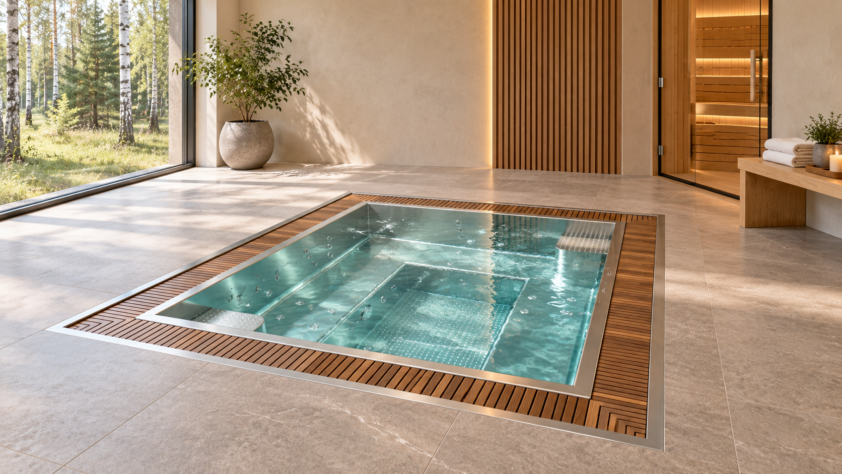 Aquavia Innovibe 6 SPA baseino vizualizacija vidaus poilsio erdvėje
