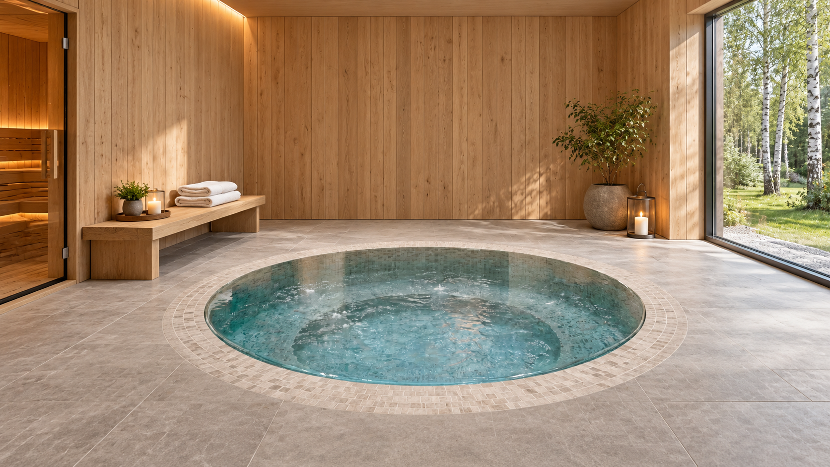 Aquavia Tiled 190 mozaikinis SPA baseinas pirties poilsio erdvėje