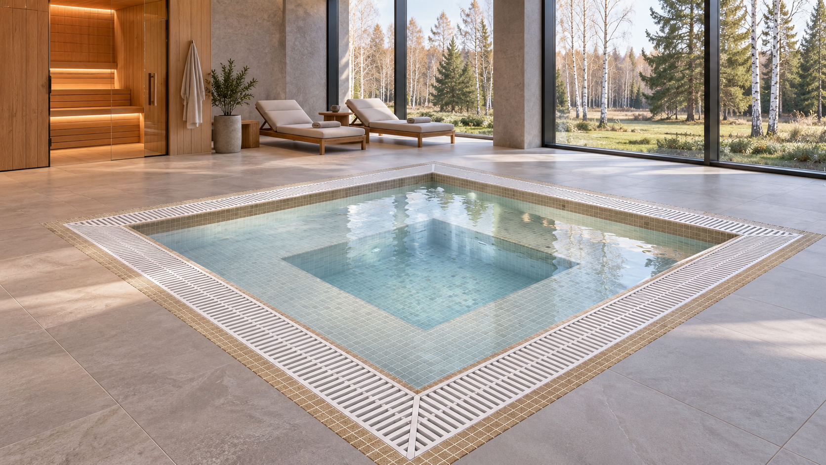 Aquavia Tiled 300 mozaikinis SPA baseinas vidaus poilsio erdvėje